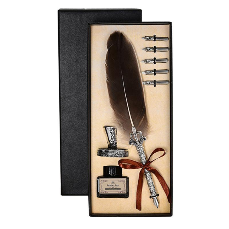 Vintage Calligraphy Feather Quill Writing Ink Set - CHARCOAL